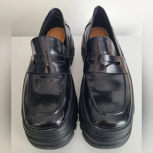 ZARA Chunky Trafaluc Shoes Womens Size 38‎ US7 Black Patent Leather Pre Owned